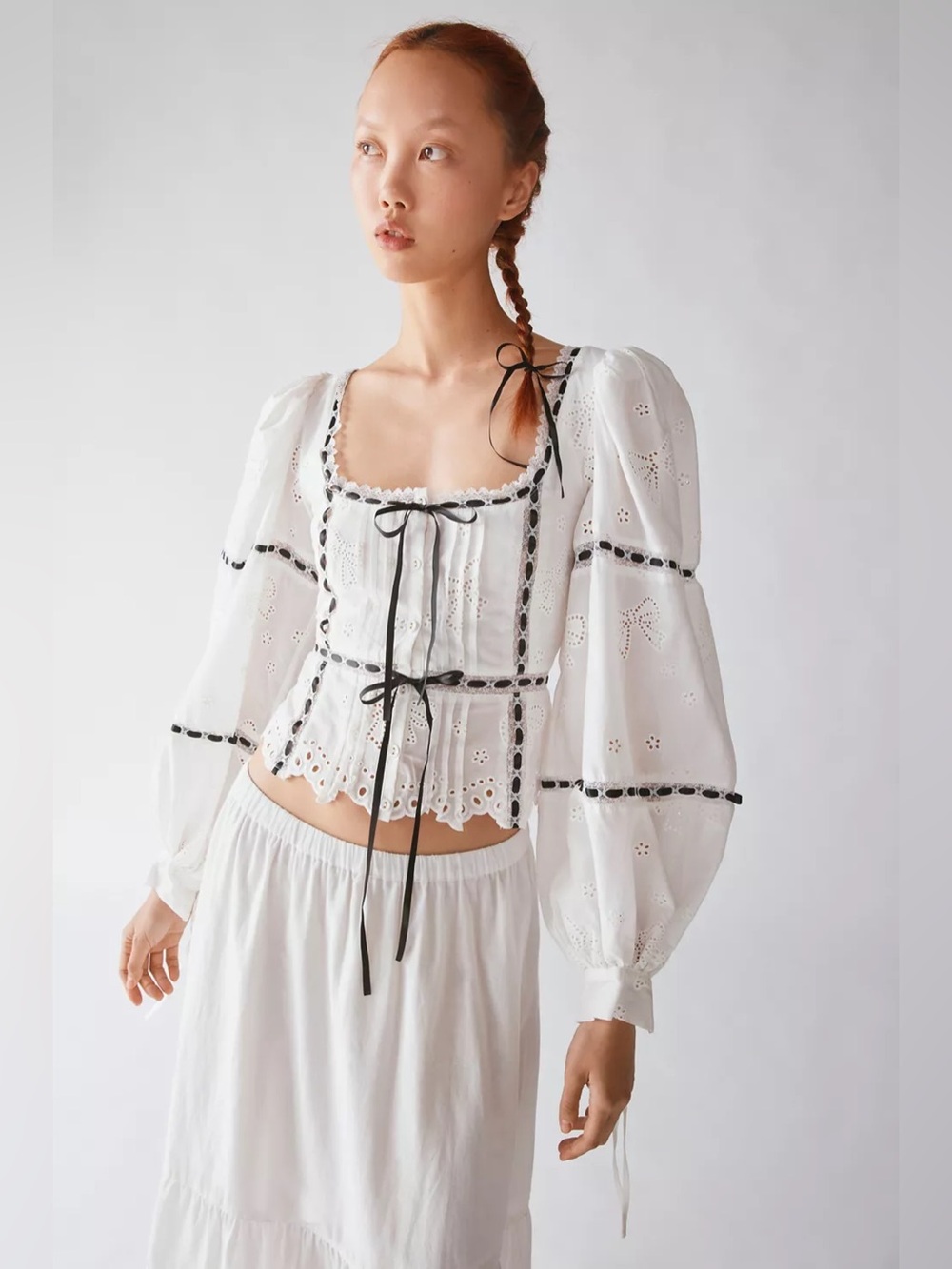 FOR LOVE & LEMONS Rowan Top White Cotton Eyelet Puff Sleeve Blouse Medium